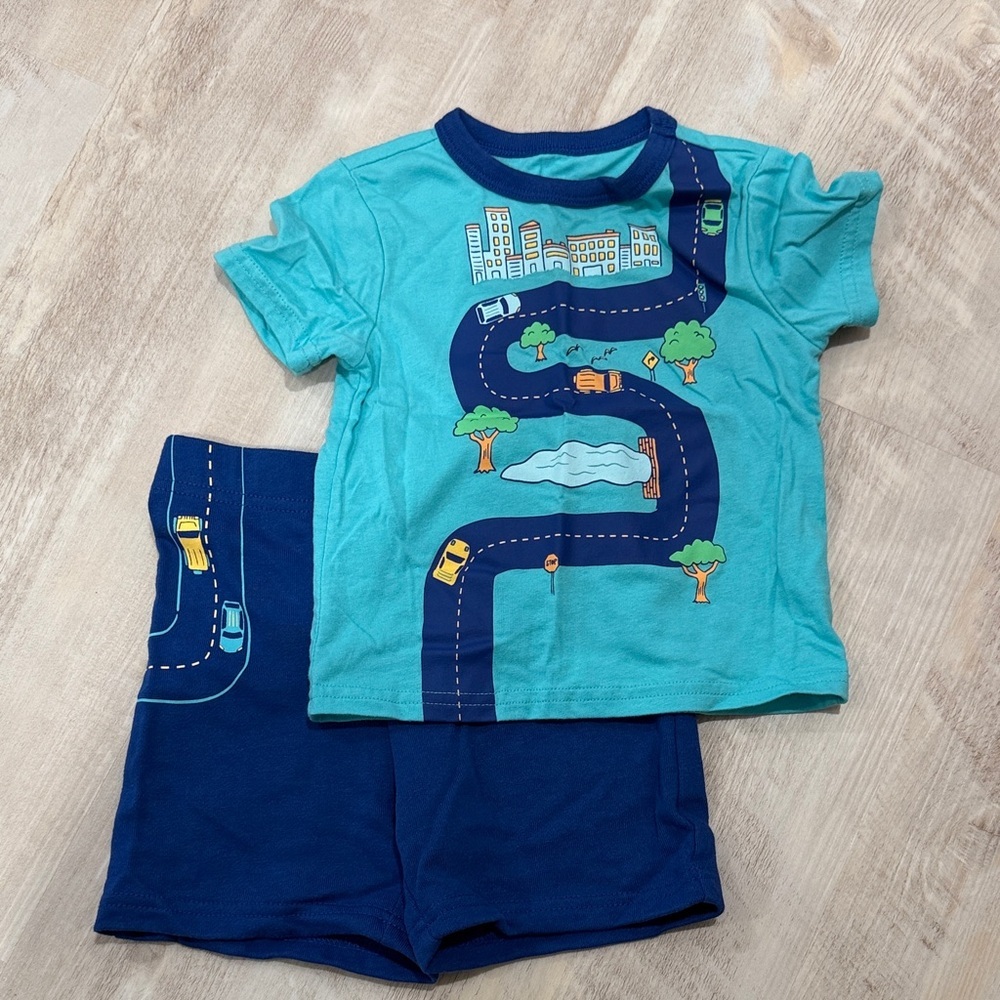 The Children's Place Teal and Navy Pajama Set with City Road Design